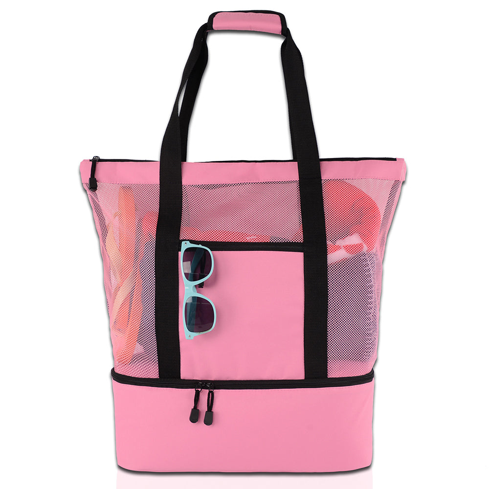 Vibe Geeks 2 in 1 Mesh Beach Tote Bag with Insulated Cooler - Blue