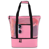 Vibe Geeks 2 in 1 Mesh Beach Tote Bag with Insulated Cooler - Pink - Side View
