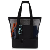 Vibe Geeks 2 in 1 Mesh Beach Tote Bag with Insulated Cooler - Pink - 45-Degree Angle
