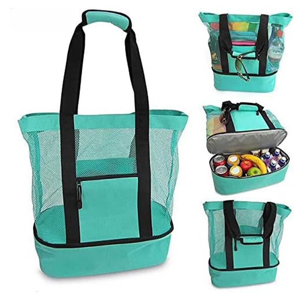 Vibe Geeks 2 in 1 Mesh Beach Tote Bag with Insulated Cooler - Pink
