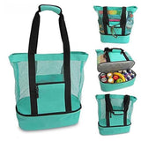 Vibe Geeks 2 in 1 Mesh Beach Tote Bag with Insulated Cooler - Pink - Close-Up Angle