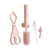 Vibe Geeks 360° Rotation Long Handle Reusable Silicone Baby Bottle Brush Set - Pink - Side View
