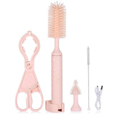 Vibe Geeks 360° Rotation Long Handle Reusable Silicone Baby Bottle Brush Set - Pink - 45-Degree Angle