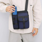 Vibe Geeks Waterproof Camping Wear Resistant Chest Crossbody Sling Shoulder Bags with Water Bottle Holder - Navy - Top-Down View