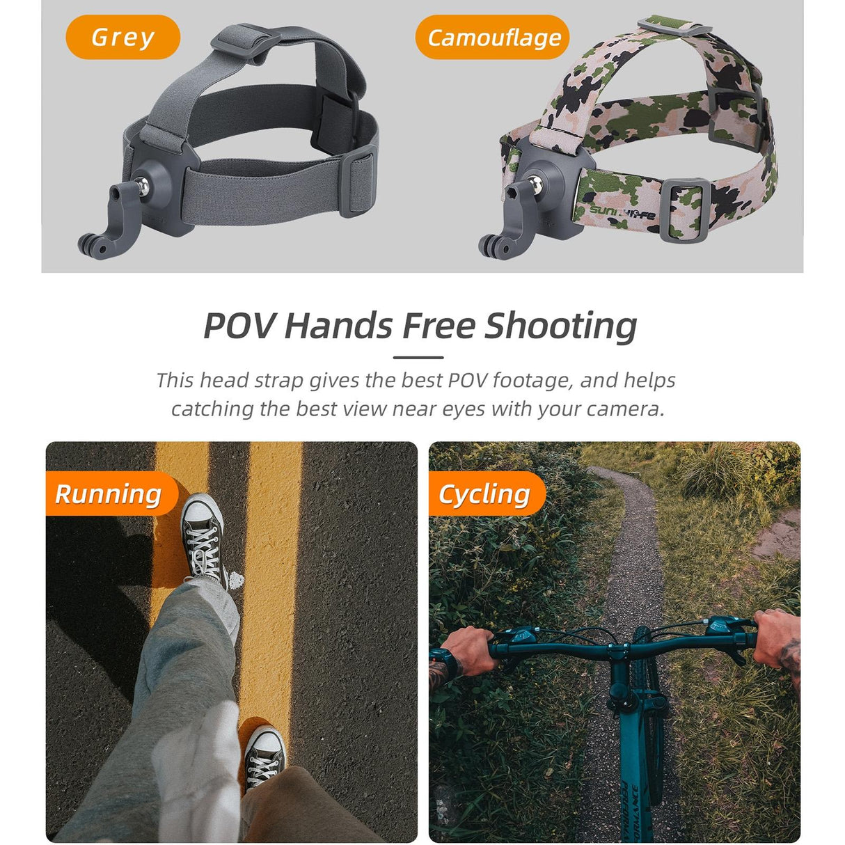 Adjustable 360 Degree Head Strap for Action Cameras - Grey