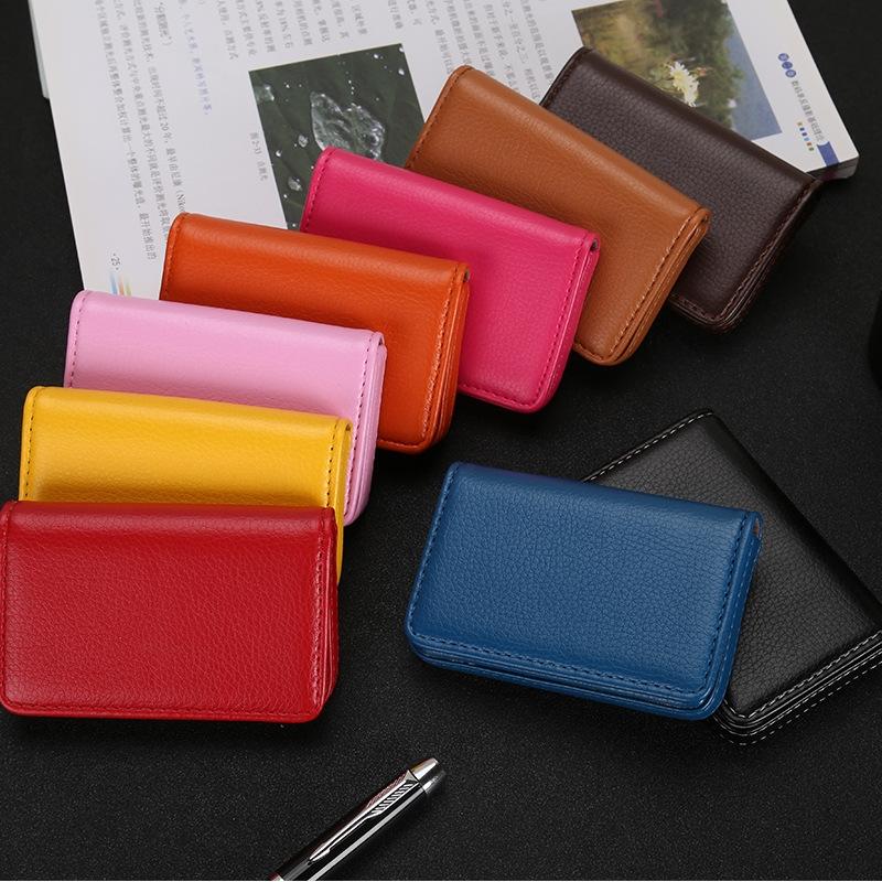 Stainless Steel Magnetic Business Card Holder Pu Leather Case - Apricot