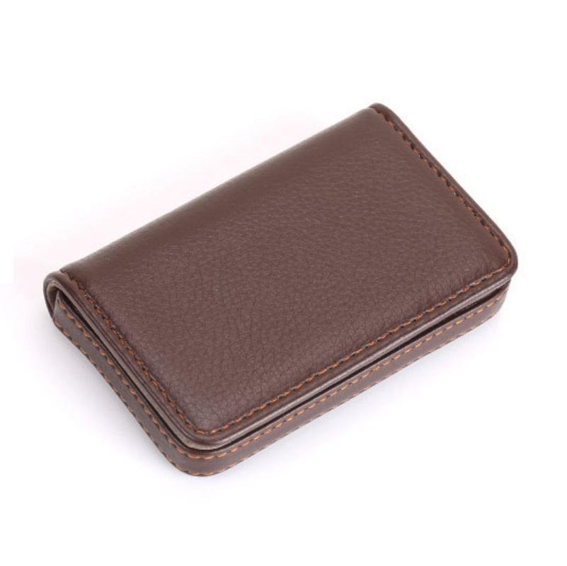 Stainless Steel Magnetic Business Card Holder Pu Leather Case - Apricot
