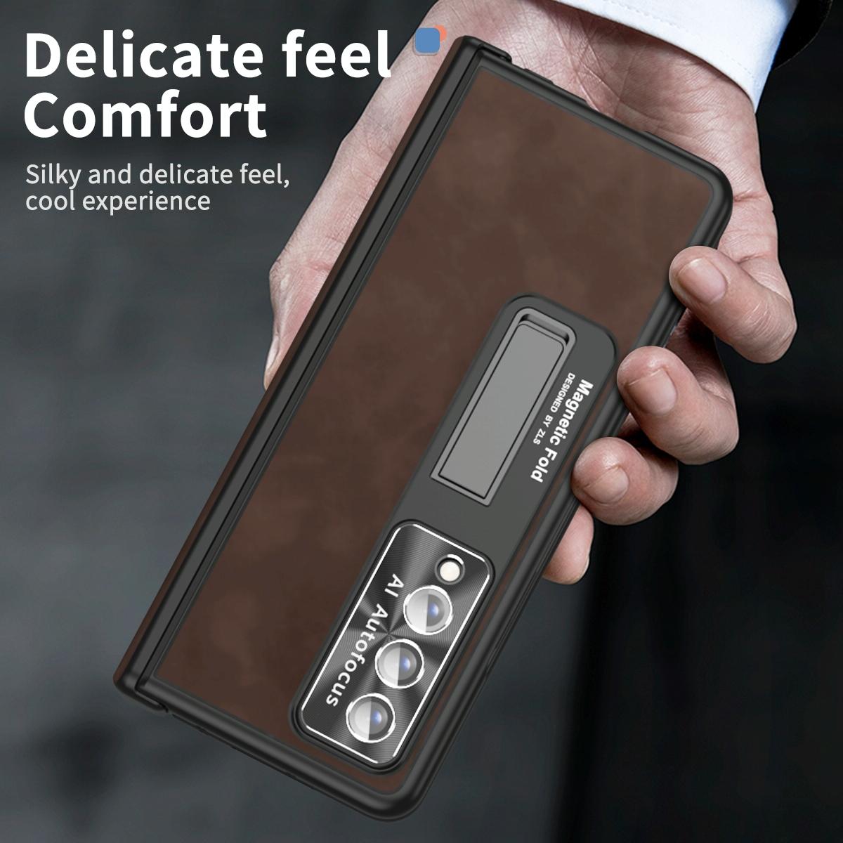 For Samsung Galaxy Z Fold4 5G Magnetic Phone Case - Napa Pattern - Brown