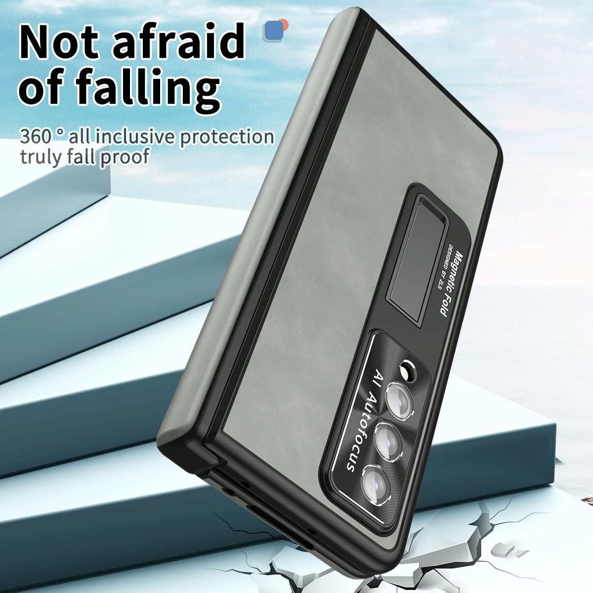 For Samsung Galaxy Z Fold4 5G Magnetic Phone Case - Napa Pattern - Brown