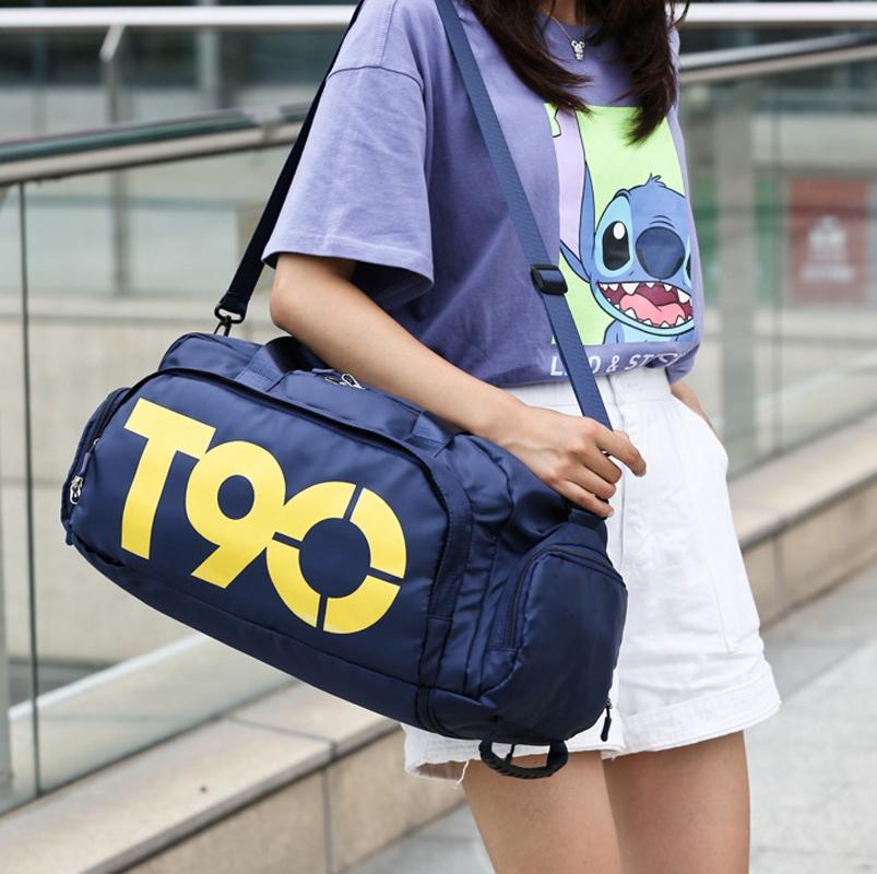 Large Capacity Sports Bag With Wet / Dry Separation - Dark Blue Yellow