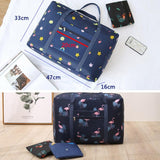Waterproof Foldable Travel Bag - Compact & Durable - Blue Plaid - Top-Down View