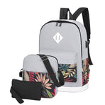 Versatile Student Backpack with Usb Port - College Style - Leaves Gray