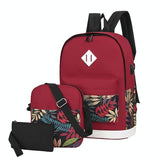 Versatile Student Backpack with Usb Port - College Style - Leaves Gray - Front View