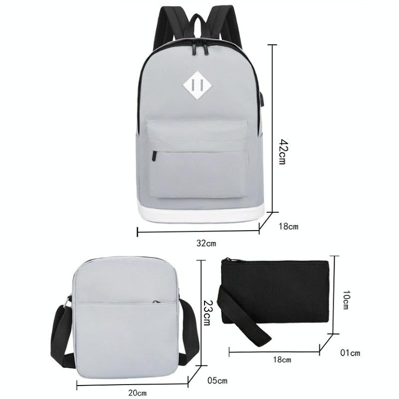 Versatile Student Backpack with Usb Port - College Style - Leaves Gray