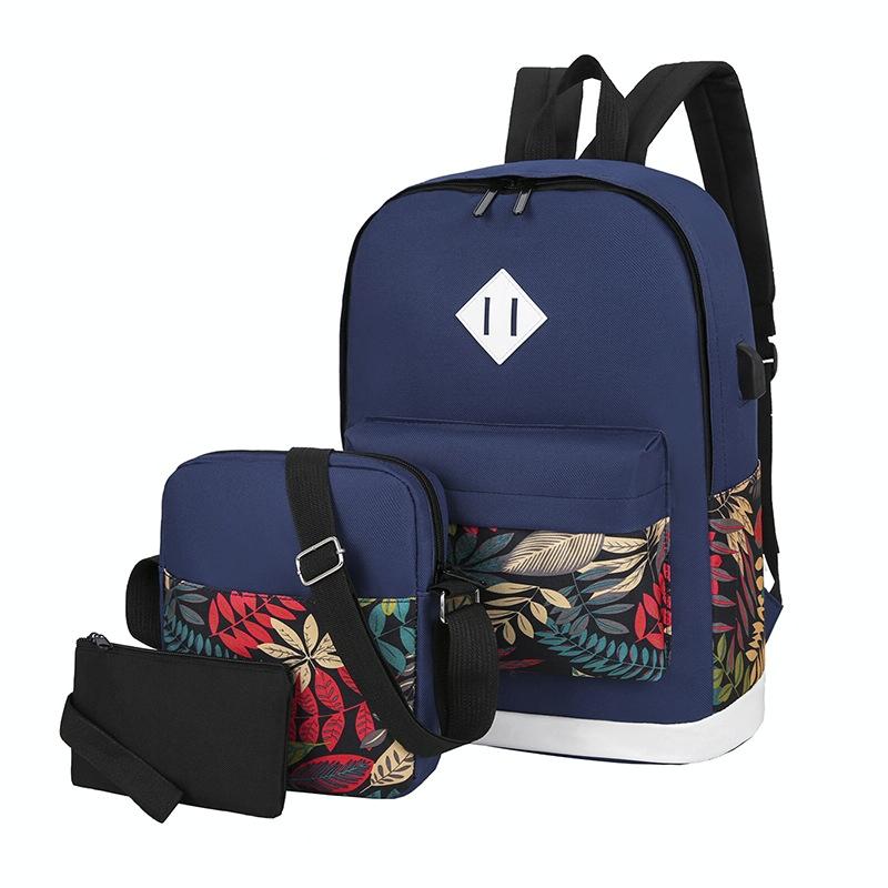 Versatile Student Backpack with Usb Port - College Style - Leaves Gray