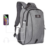 Grey Canvas Dual-shoulder Laptop Backpack - Portable Outdoor - Front View