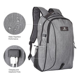 Grey Canvas Dual-shoulder Laptop Backpack - Portable Outdoor - Rear View