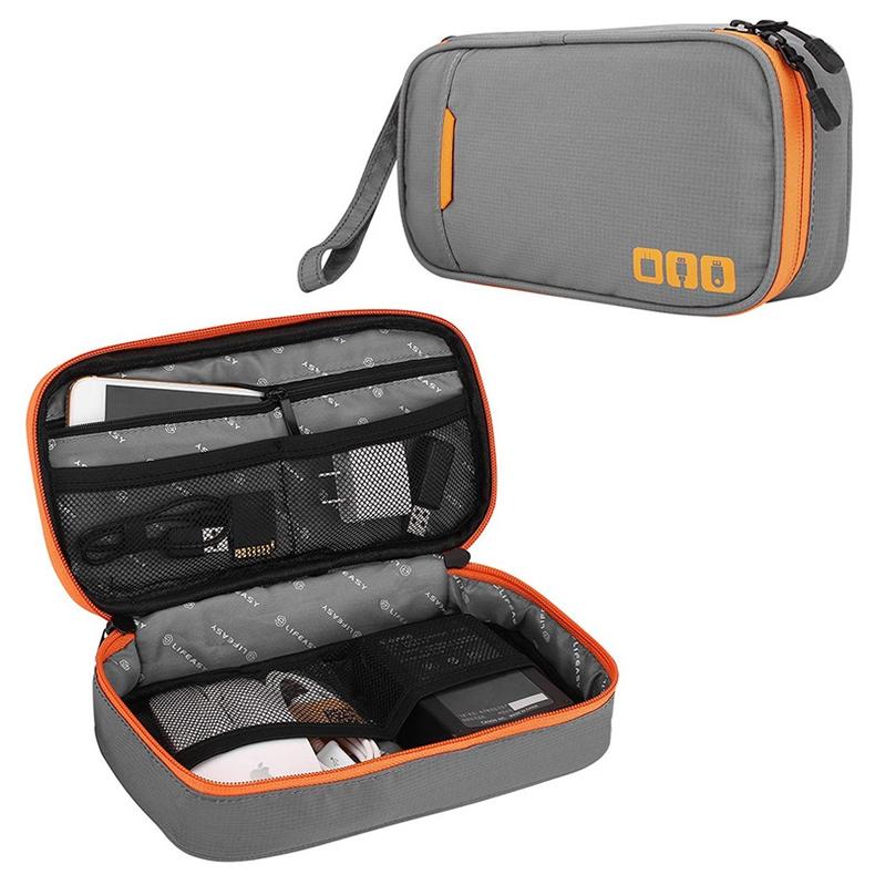 Portable Multi-functional Headphone Charger and Data Cable Storage Bag with Power Pack - 24 x 12 x 5cm - Grey
