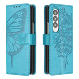 For Samsung Galaxy z Fold4 5G Butterfly Embossed Leather Phone Case - Grey