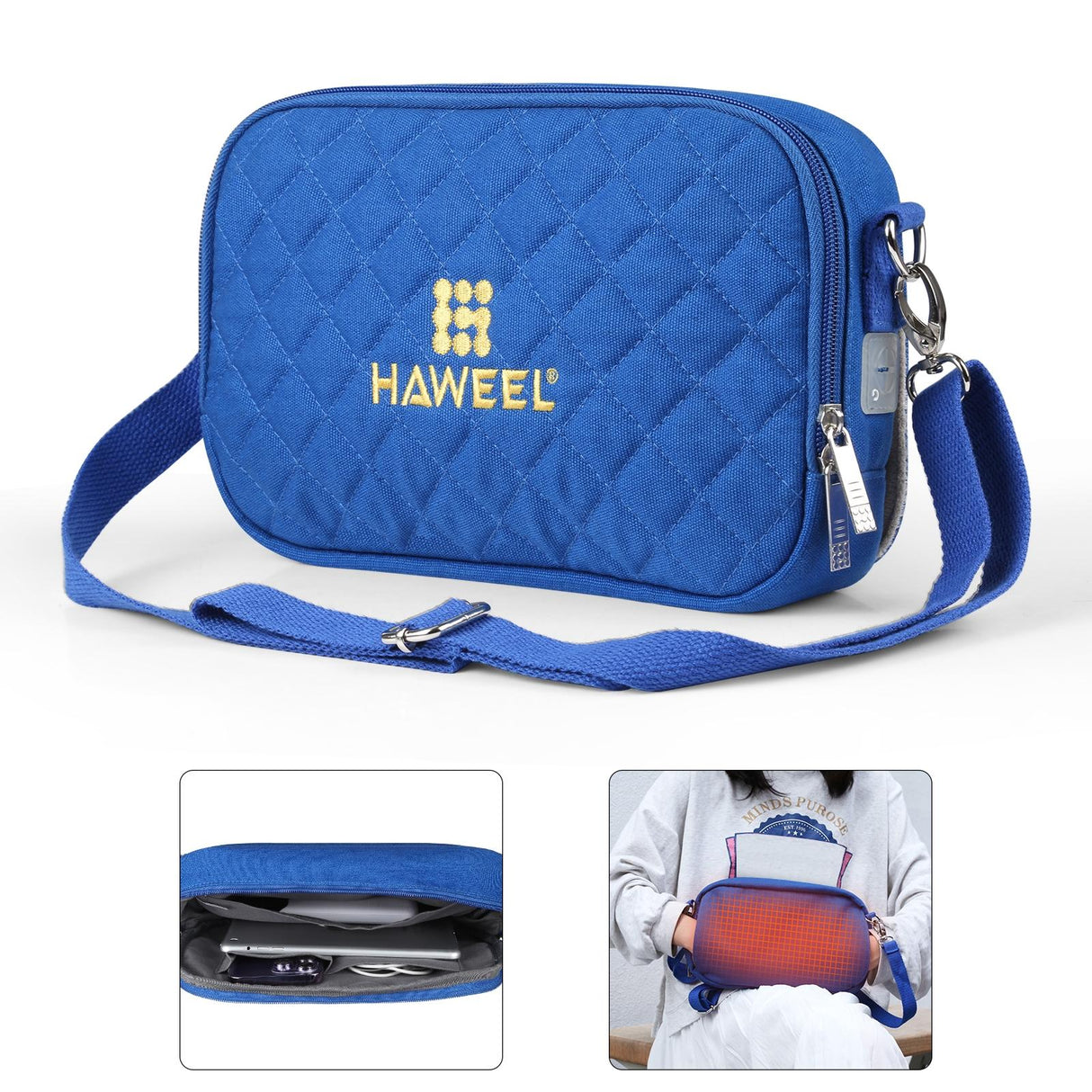 Small Messenger Bag With Tablet And Phone Warmer - Grey