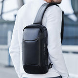 Carbon Fiber Anti Theft Waterproof Crossbody Chest Bag For Men & Women 34 X 18 X 10Cm - Grey - Close-Up Angle