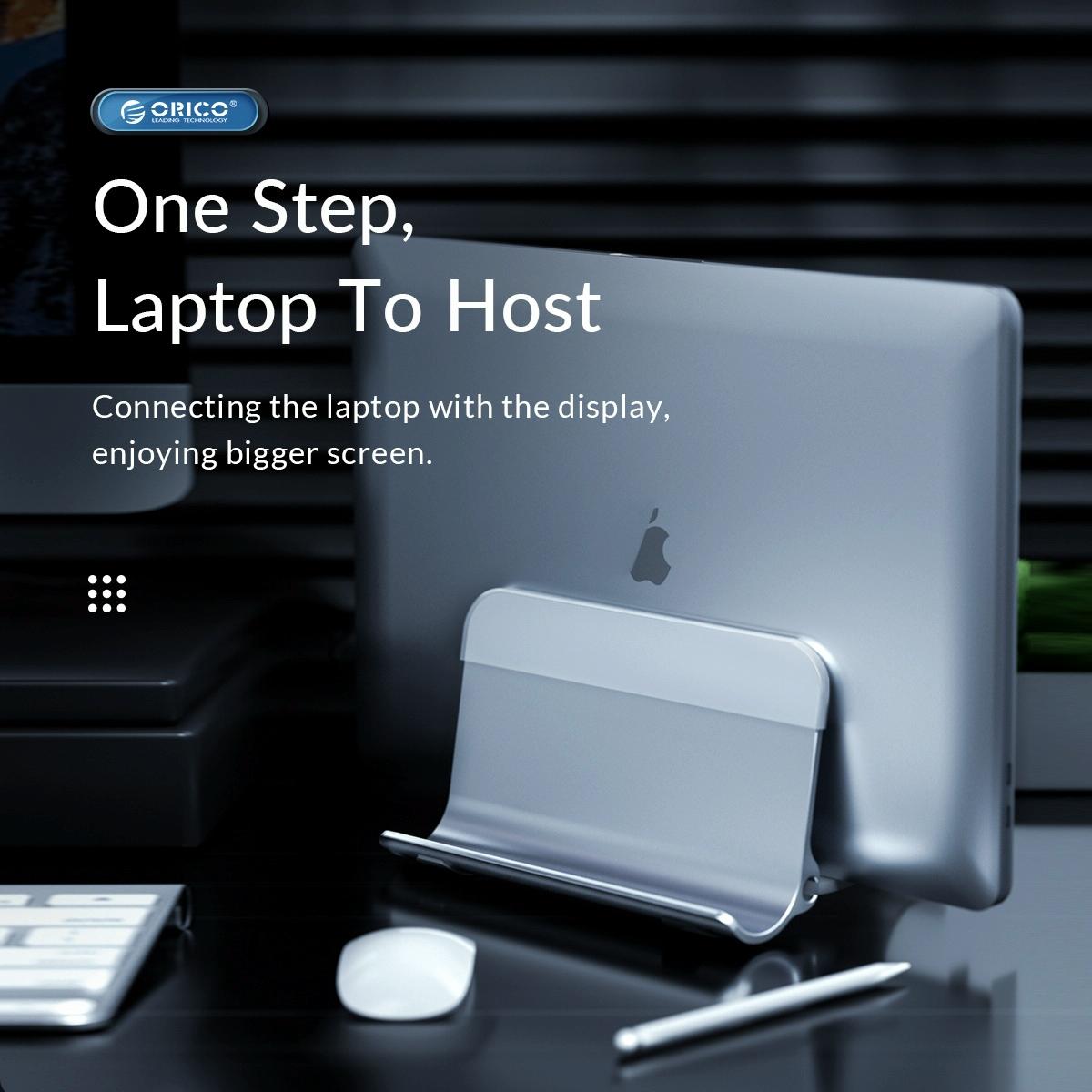 Space-saving Vertical Laptop Stand - Compact Design - Grey