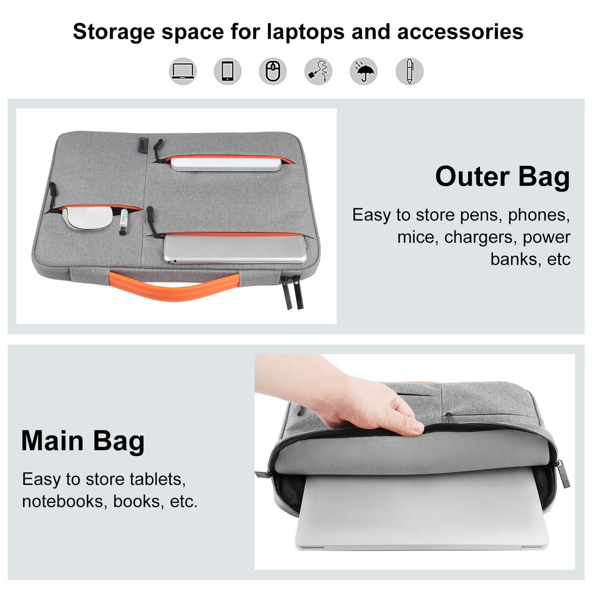 14-15 Inch Laptop Sleeve Briefcase For Macbook Samsung Thinkpad Sony Dell Alienware Chuwi Asus Hp - Grey
