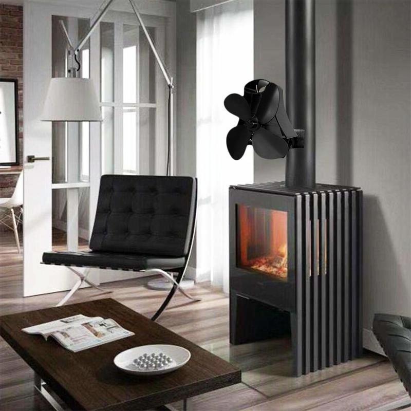 4-blade Heat Powered Fireplace Stove Fan - Aluminum - Grey