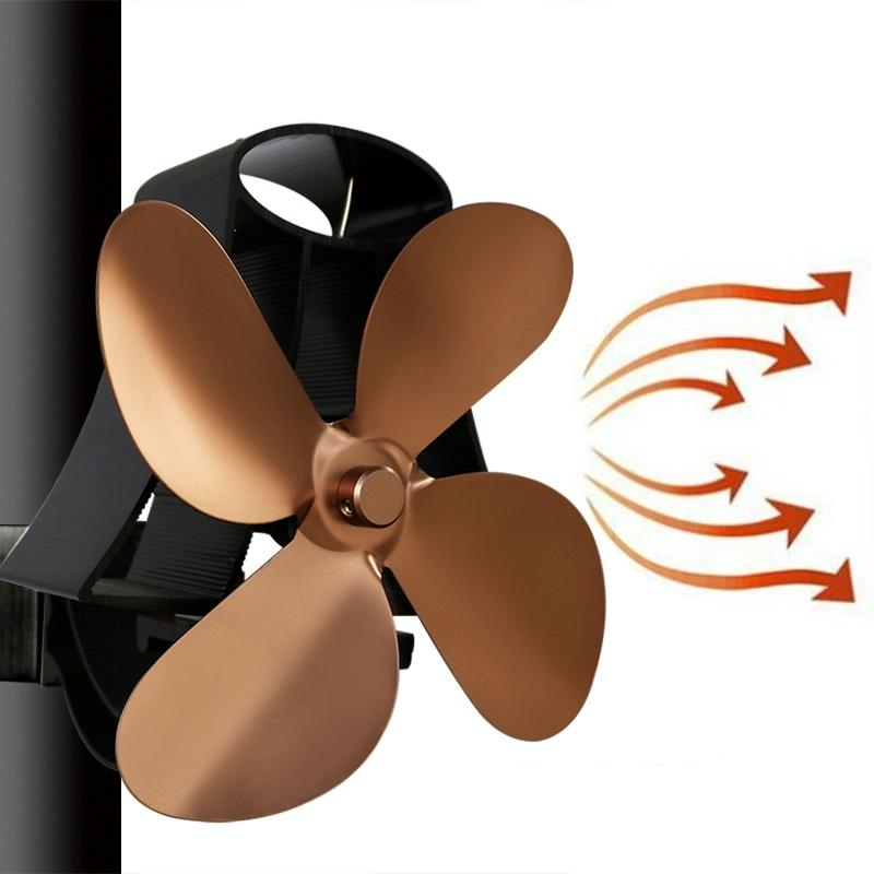 4-blade Heat Powered Fireplace Stove Fan - Aluminum - Grey
