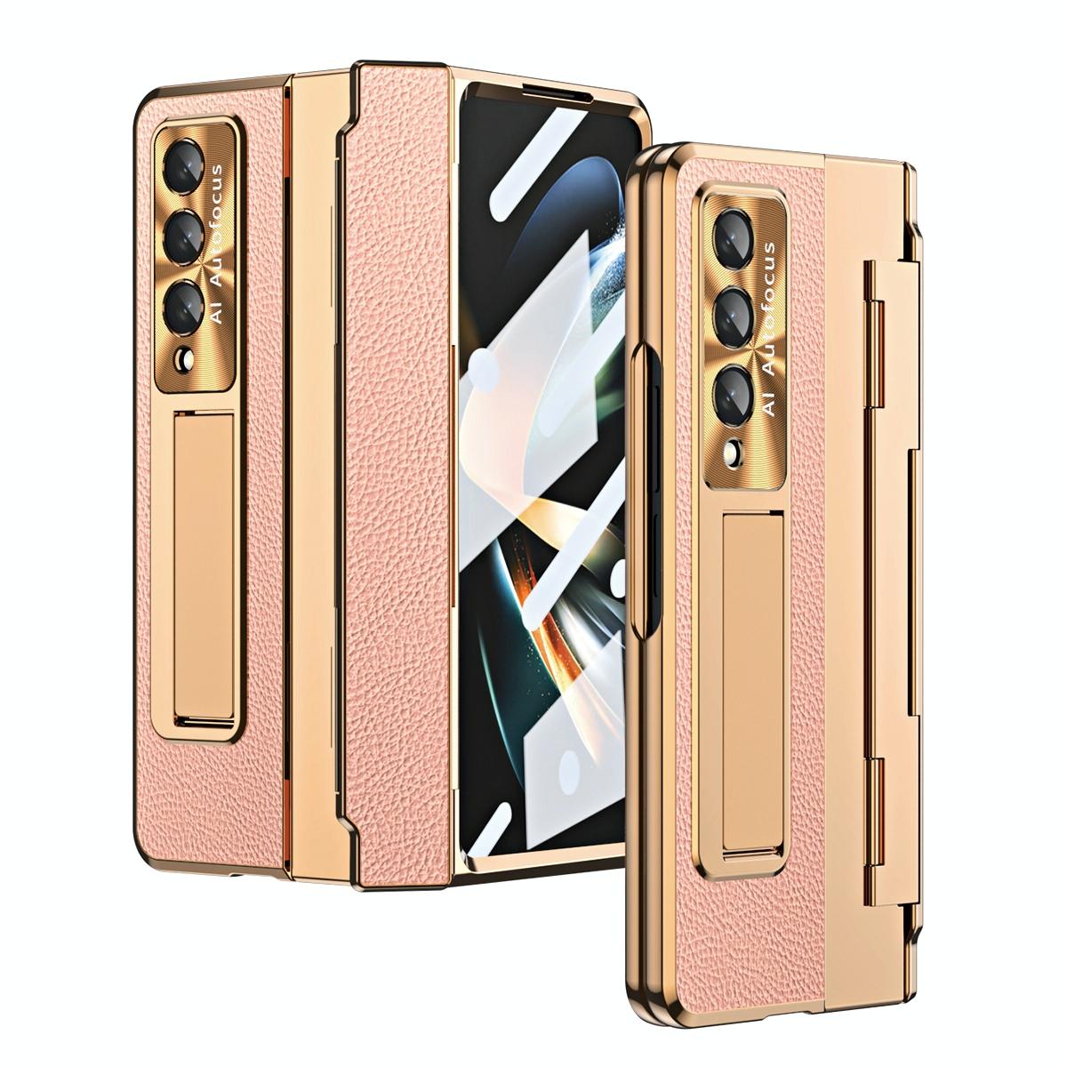 For Samsung Galaxy z Fold4 5G Full Coverage Phone Case with Hinge - Integrated Design - Gold + Blue