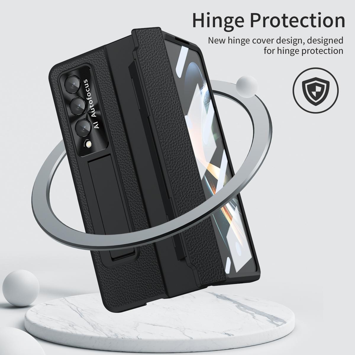 For Samsung Galaxy z Fold4 5G Full Coverage Phone Case with Hinge - Integrated Design - Gold + Blue