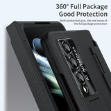 For Samsung Galaxy z Fold4 5G Full Coverage Phone Case with Hinge - Integrated Design - Gold + Blue - Top-Down View