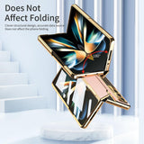 For Samsung Galaxy z Fold4 5G Full Coverage Phone Case with Hinge - Integrated Design - Gold + Blue