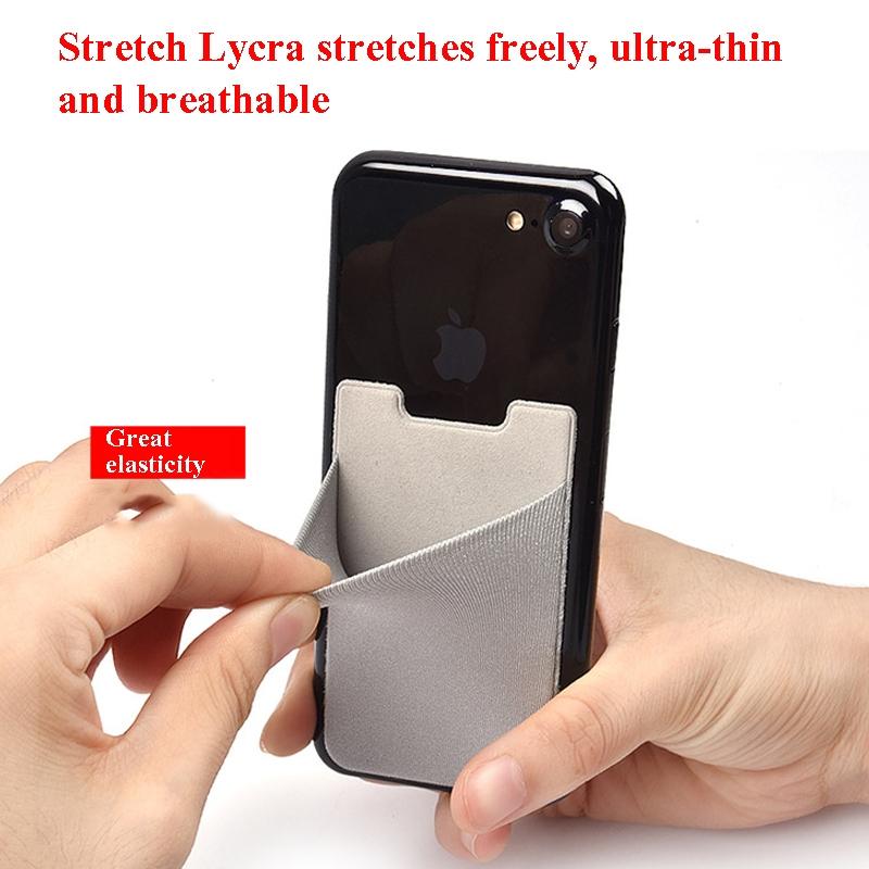 Lycra Phone Card Holder Stretch Back Sticker Wallet For Cards Bus Pass Bank Fits Most Phones - Purple