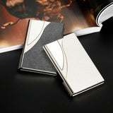 Stainless Steel Business Card Case Large Capacity - Litchi Orange - 45-Degree Angle