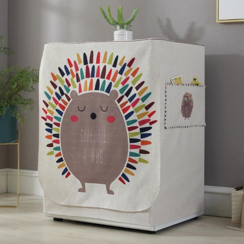 Cartoon Cotton Linen Drum Roller Washing Machine Dust Cover - 83x60x60cm Size - Cat