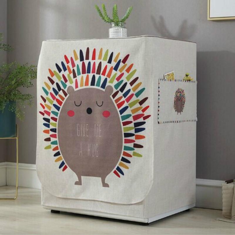Cartoon Cotton Linen Drum Roller Washing Machine Dust Cover - 83x60x60cm Size - Cat
