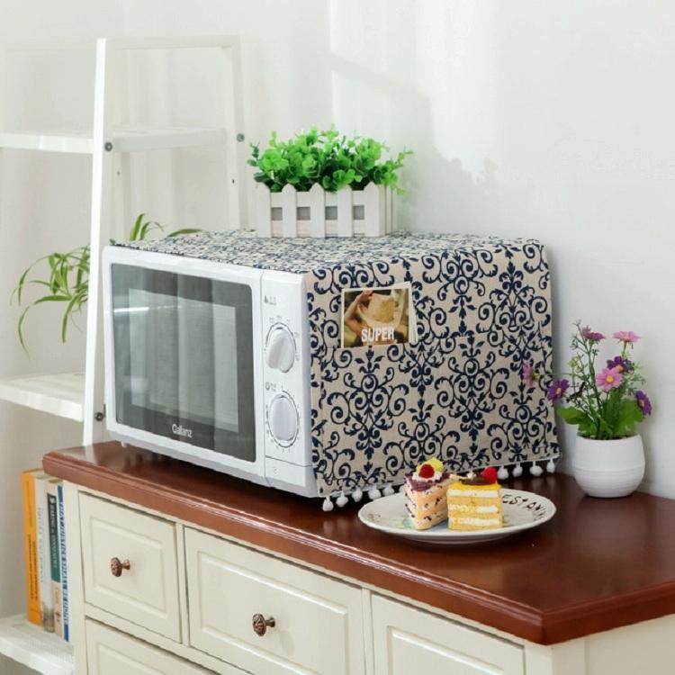 Universal Cotton Linen Microwave Dust Cover - Blue And White Porcelain