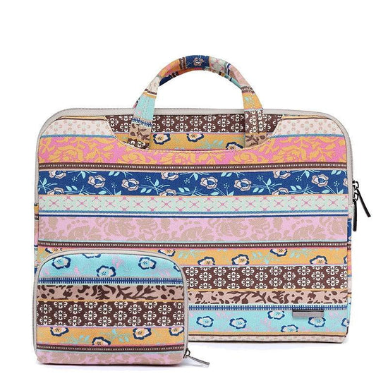 11.6 Inch Simple Business Laptop Bag with Liner - Ls-116 - Canvas Vintage Pattern Pink