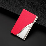 Stainless Steel Business Card Case Large Capacity - Litchi Red