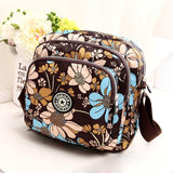 Waterproof Nylon Multilayer Crossbody Bag For Women - Blue Flower
