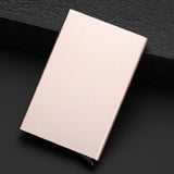 Stainless Steel Pu Business Card Holder Antimagnetic 10X6.2X0.8Cm - Gold - Side View