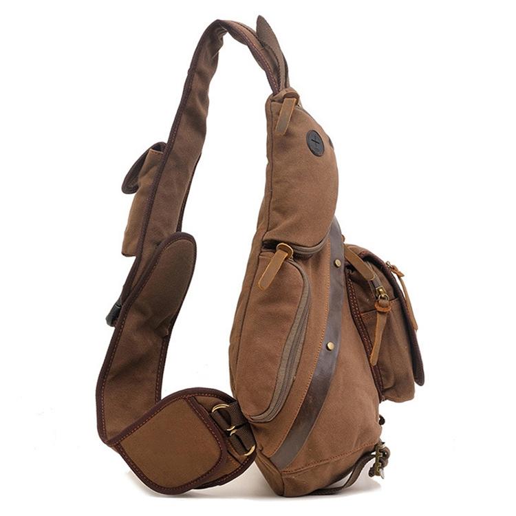 Multi Function Canvas Chest Bag Shoulder Messenger Crossby Bag - Khaki