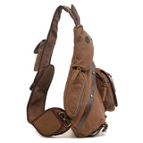 Multi Function Canvas Chest Bag Shoulder Messenger Crossby Bag - Khaki - Extra Image