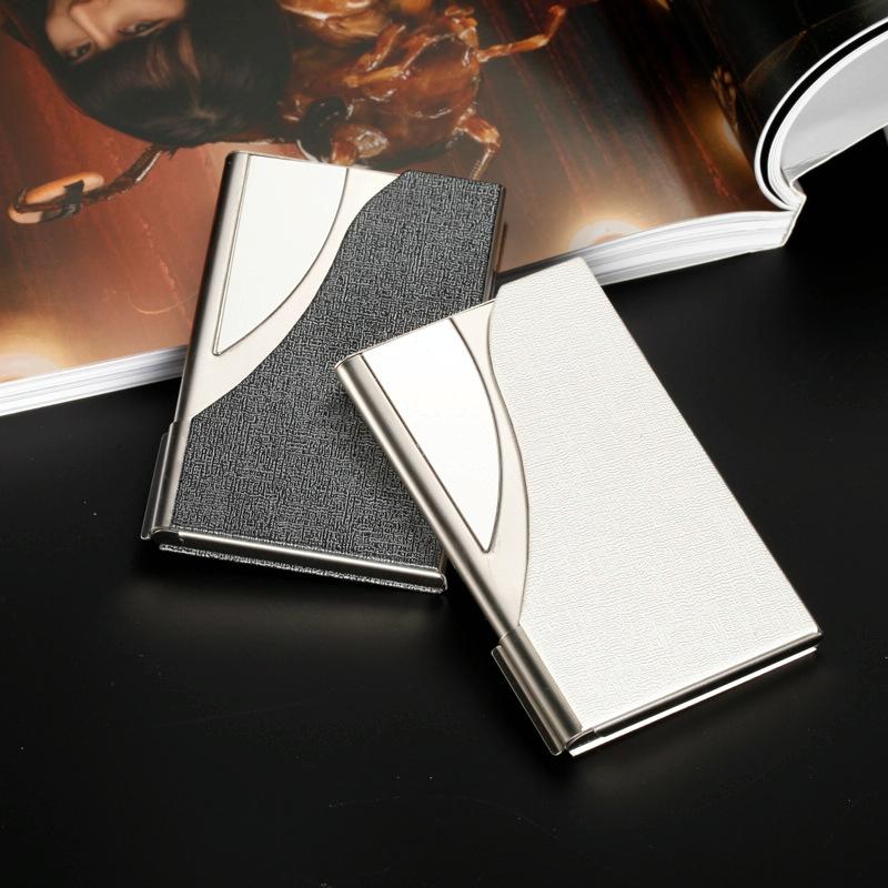 Stainless Steel Business Card Case Large Capacity - Litchi Blue