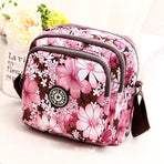 Waterproof Nylon Multilayer Crossbody Bag For Women - Pink Flower