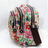 Waterproof Nylon Multilayer Crossbody Bag For Women - Pink Flower - Top-Down View