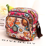 Waterproof Nylon Multilayer Crossbody Bag For Women - Pink Flower - Extra Image
