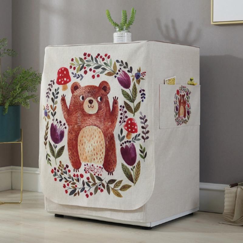 Cartoon Cotton Linen Drum Roller Washing Machine Dust Cover - 83x60x60cm Size - Blue Flower