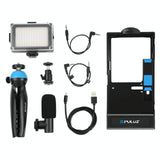 Bluetooth Vlogging Kit With Led Light Mic Tripod - Blue - Low Angle